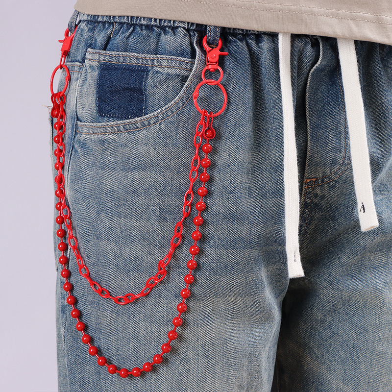 Girl Fashion Street - Helderrode kralenbroekketting met meerdere lagen, Harajuku