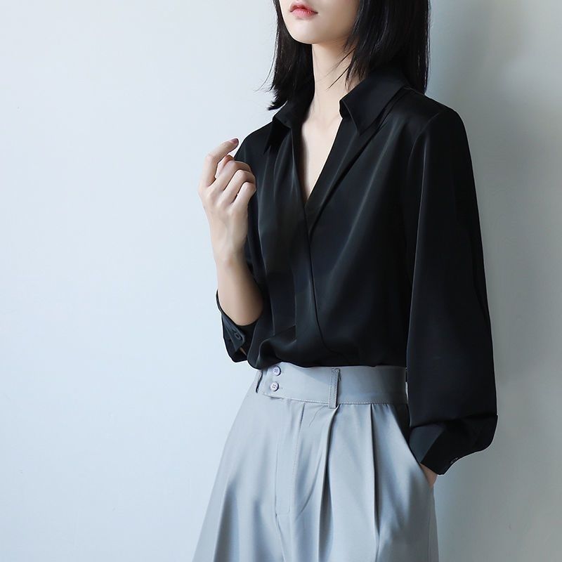 Street Fashion Korea - Gidyq Vrouwen Zwart Chiffon Shirts Koreaanse