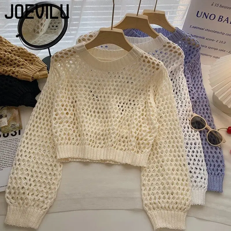 Street Fashion Korea - Hollow Out Knit Crop Top Vrouwen
