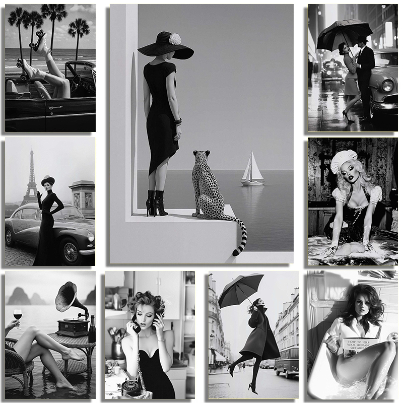 Street Fashion Photography - Zwart-wit mode straat interieur sexy schoonheid