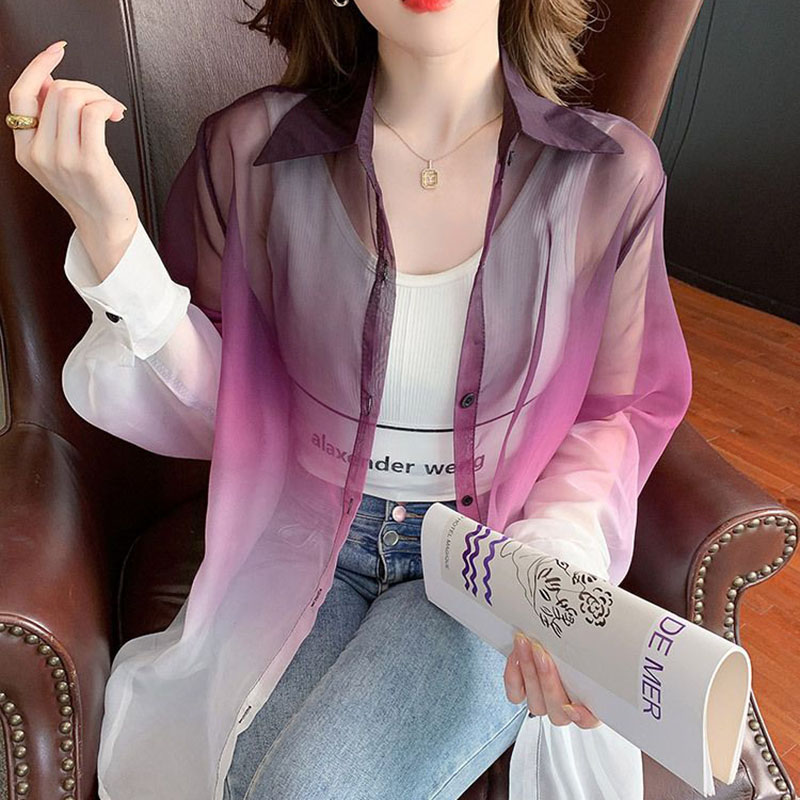 Street Fashion Korea - Mode Gradiënt Kleur Chiffon Shirt Vrouwen