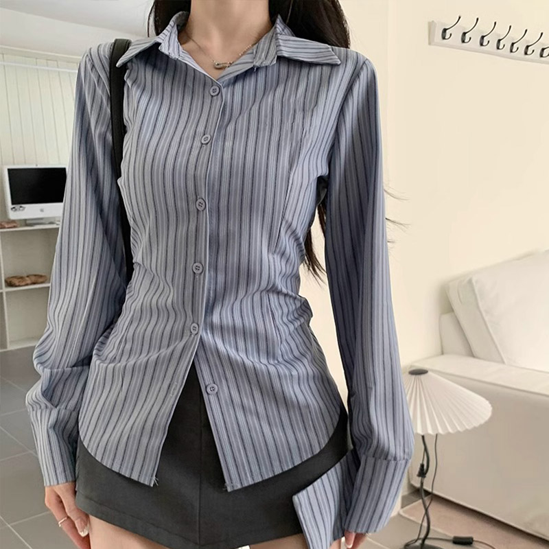 Street Fashion Korea - Y2k gestreept shirt dames met lange