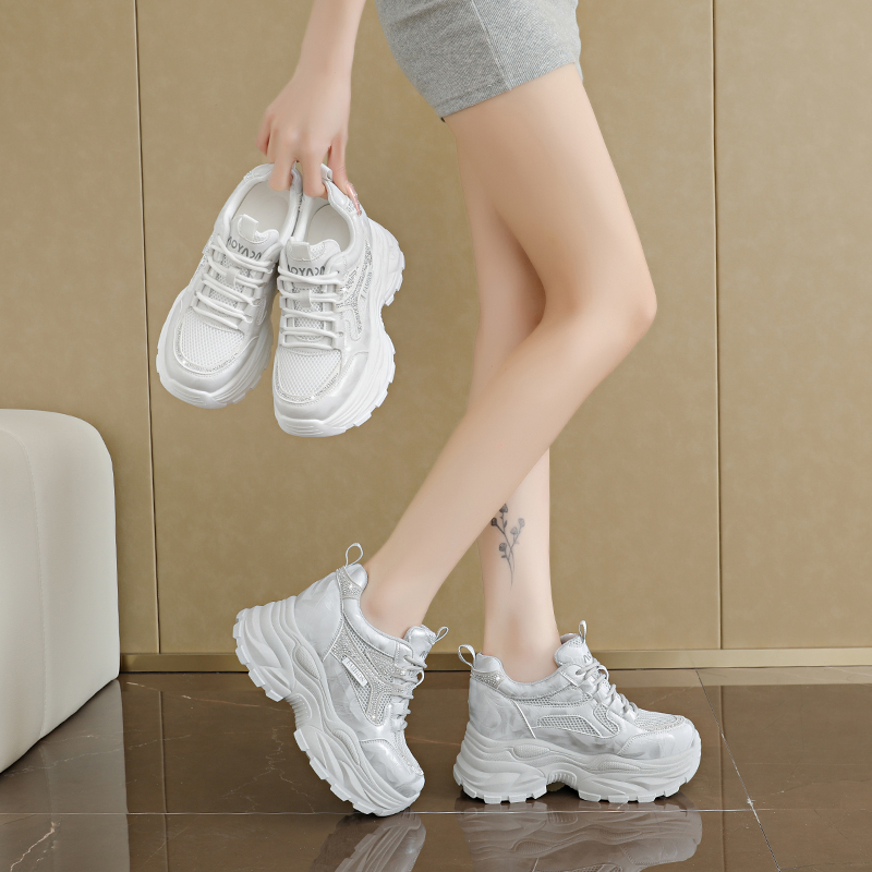 Street Fashion Walk - Dames Mesh Platform Strass Sneakers Hoogteverhogende