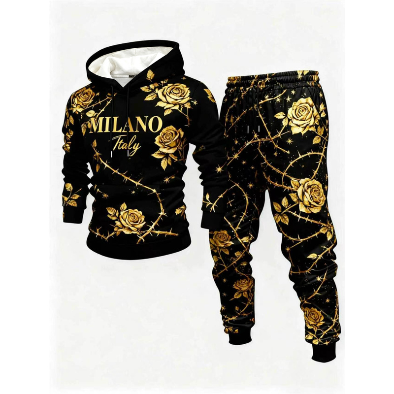 Street Fashion In Milan - Herenhoodie met modieuze patronen en gouden