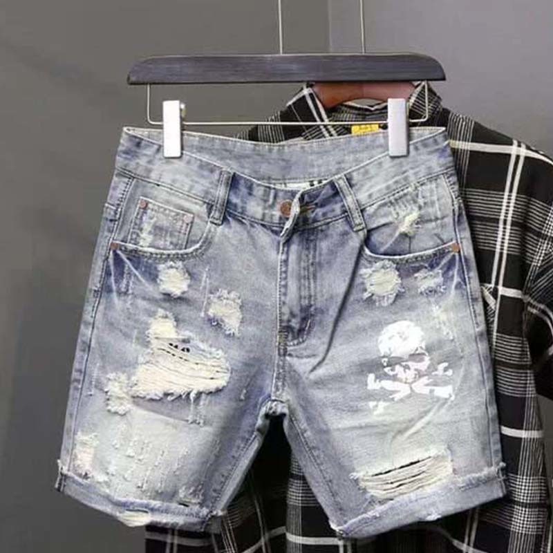 Street Fashion Korea - Zomer Heren Versleten Kraal Gat Bedelaar