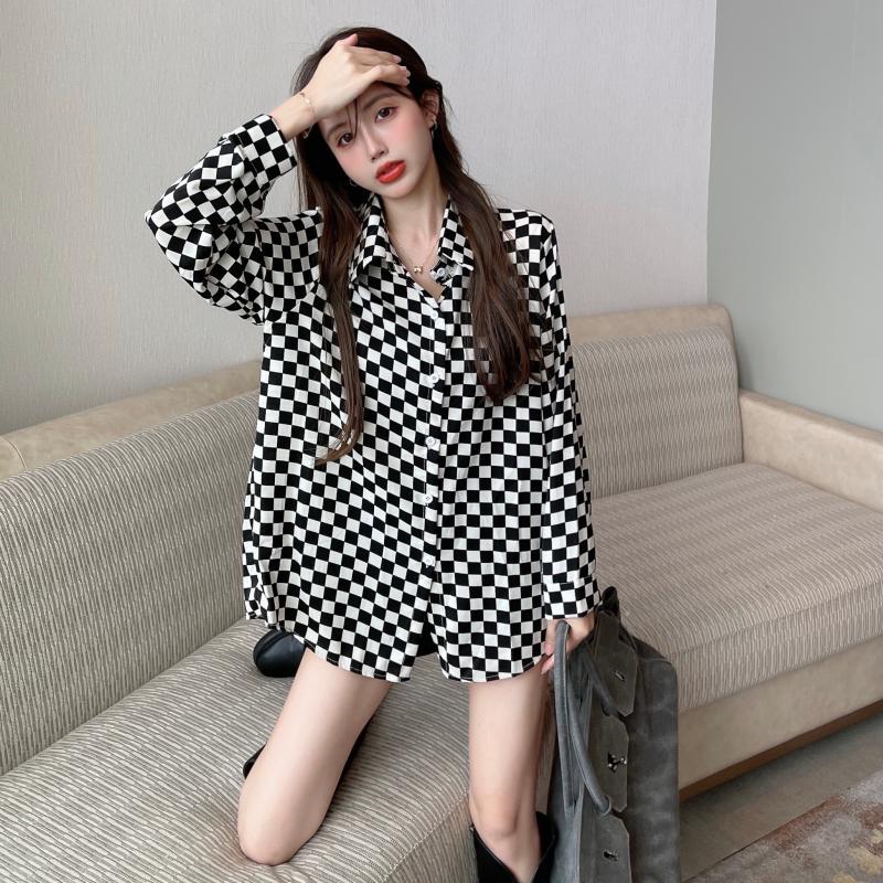 Polo-hals geruite knoop losse  - Street Fashion Korea recensie en prijs