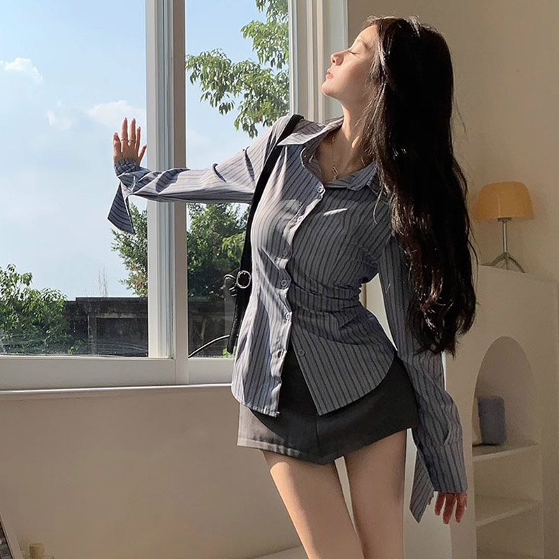 Y2k gestreept shirt dames met  - Street Fashion Korea recensie en prijs